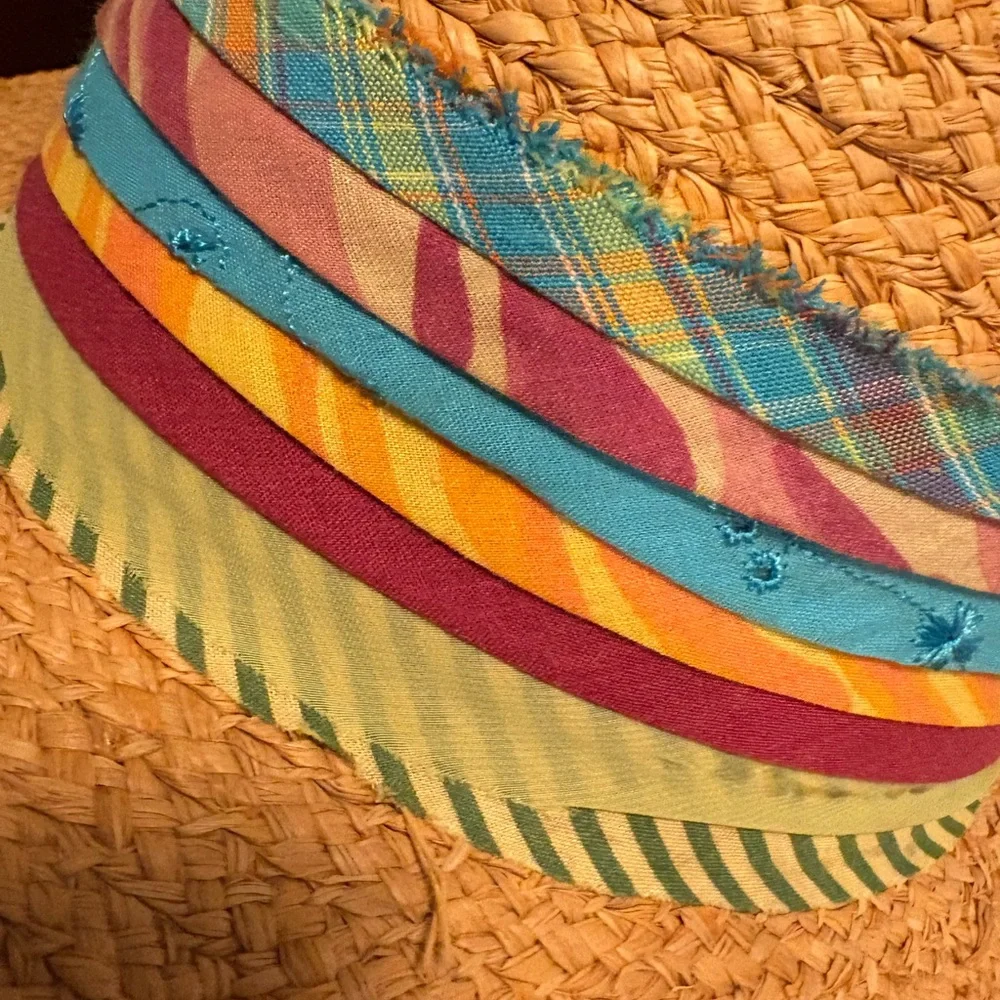 Cappelli Straworld Stylish Tan Raffia Straw Hat with Multicolor Ribbon‎ O/S